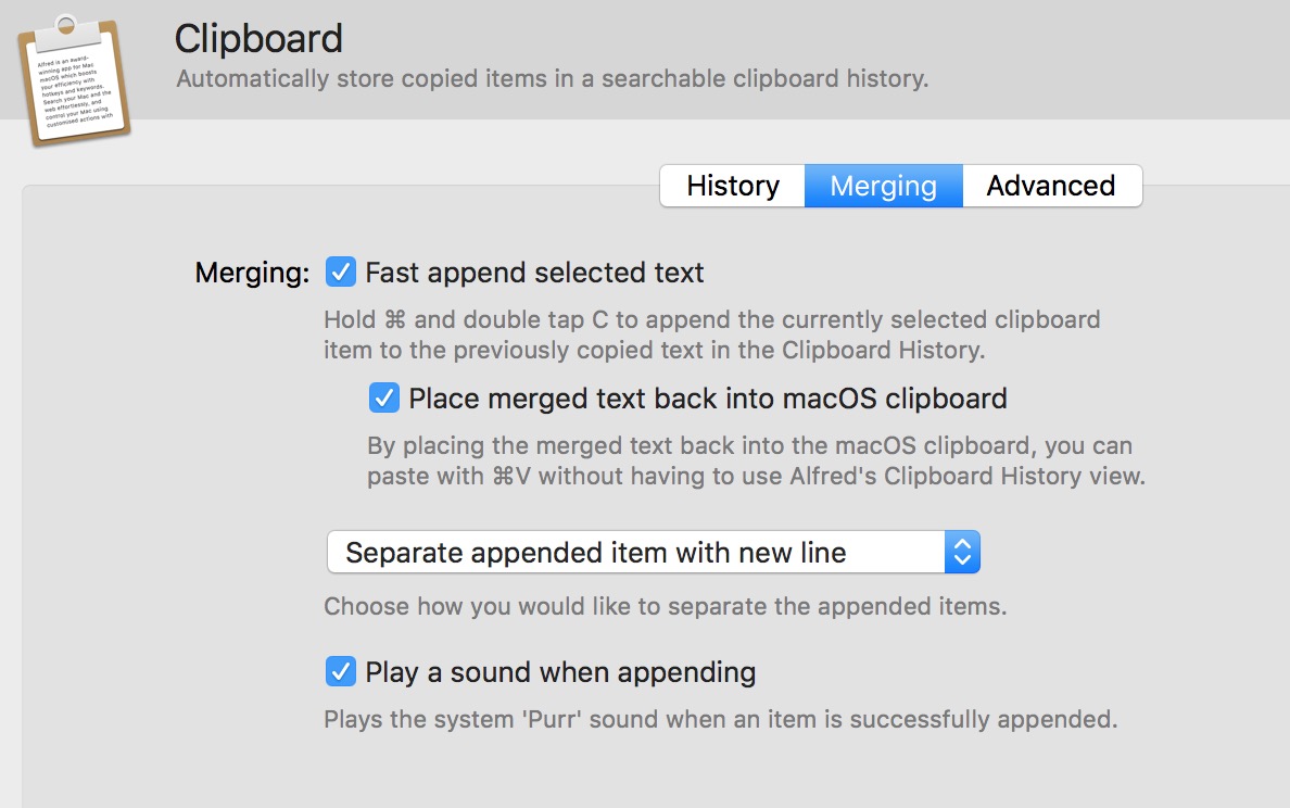 Append Clipboard with Alfred for Mac Macdrifter